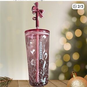 New Starbucks Blush Pink Snow Glass Bow Topper Tumbler